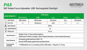 פנס מקצועי נטען 660 לומן NEXTORCH PA5