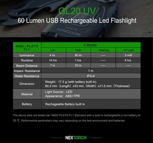 פנס ולייזר במחזיק מפתחות נטען 60 לומן NEXTORCH GL20
