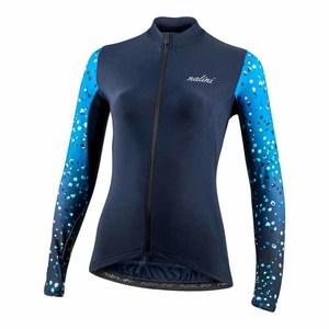 חולצת רכיבה נשים BOW CORSA LADY JERSEY שחור-כחול  ארוכה אלסטית טכנית מחממת שוברת רוח מנדפת ומתקדמת