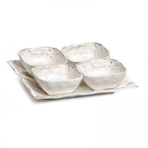 סט 4 קעריות עם מגש Porcelain marble לבן/זהב