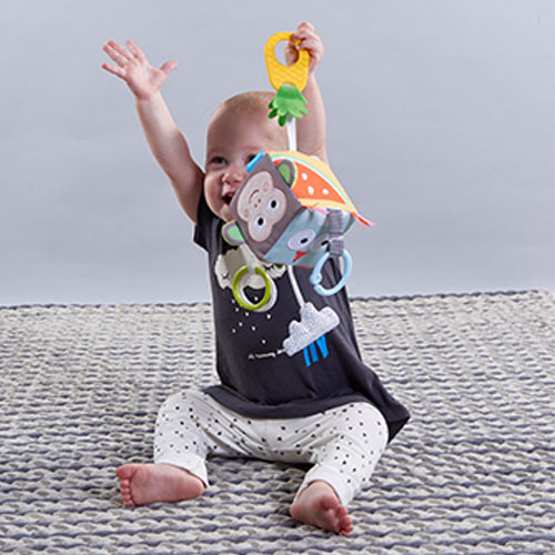 קוביית התפתחות עם רעשן פעמון , נשכן ומראה