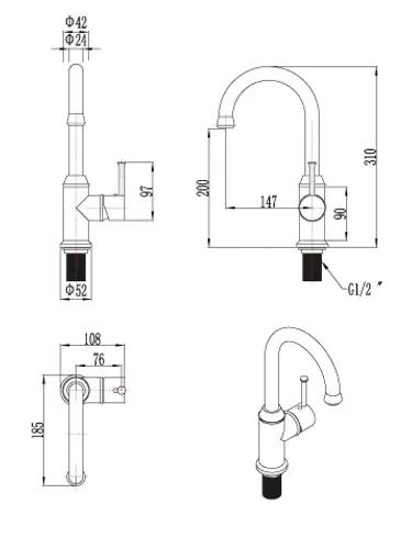 ברז רחצה ענתיק MY-8074 עם גימור ניקל של מיובי.