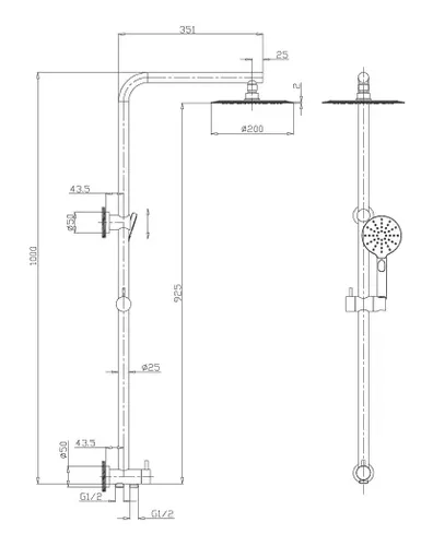 מוט פינוק ארנה C4501 דיאור עם ראש רחצה עגול נירוסטה קוטר 20 ס״מ.