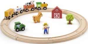 סט רכבת מעץ מלא עם מסילה, חיבור מגנטי 19 חלקים ויגה