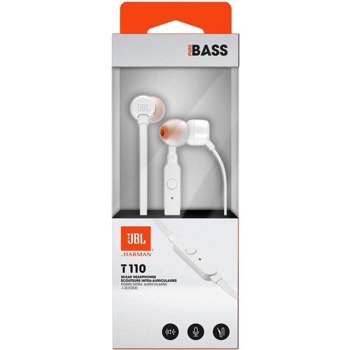 אוזניות חוטיות JBL T110 In-Ear Headphones White