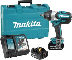 מפתח רטיטה 18V הינע "1/2 כולל 2 סוללות 5AH ומטען דגם MAKITA DTW1002RTE