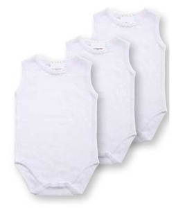 שלישיית בגד גוף גופיה (ללא שרוולים) במידה 6-12 - לבן