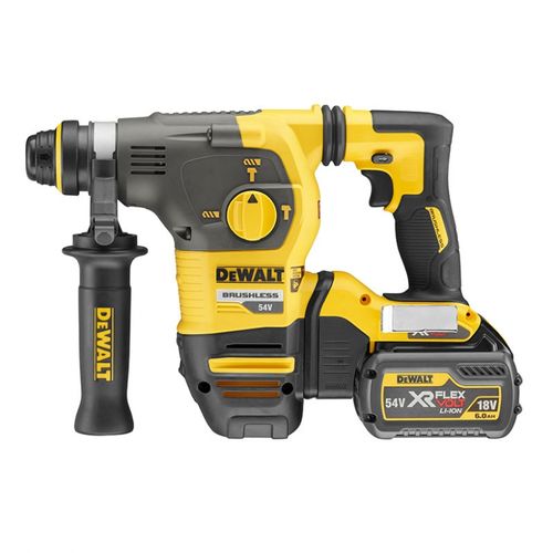 פטישון נטען DEWALT DCH323T2 54V FlexVolt - גוף צהוב שחור עם תפסן SDS-Plus, ידית צד אנטי רטט, שתי סוללות 6 אמפר ומזוודת TSTAK