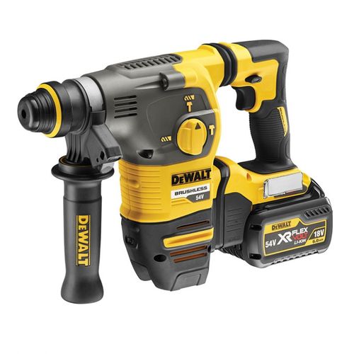 פטישון נטען DEWALT DCH323T2 54V FlexVolt - גוף צהוב שחור עם תפסן SDS-Plus, ידית צד אנטי רטט, שתי סוללות 6 אמפר ומזוודת TSTAK