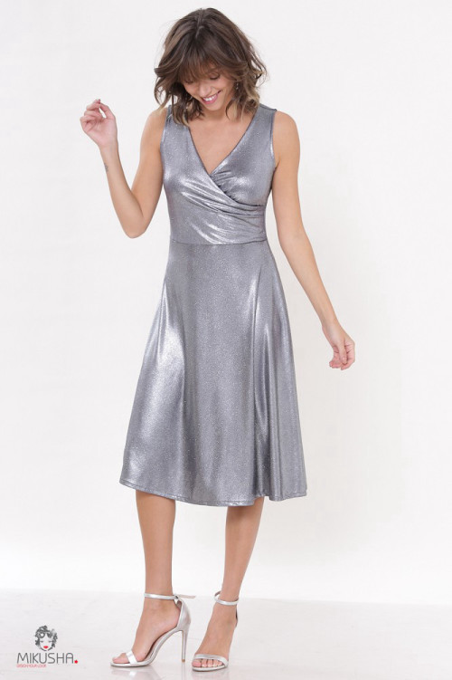 שמלת אנה אפור כסוף ללא שרוול
