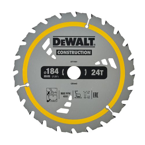להב מסור עגול לעץ DEWALT DT1951 Construction - קוטר 184 מ