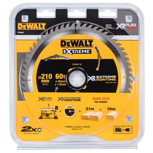 להב מסור עגול לעץ DEWALT DT99567 EXTREME Runtime - קוטר 210 מ