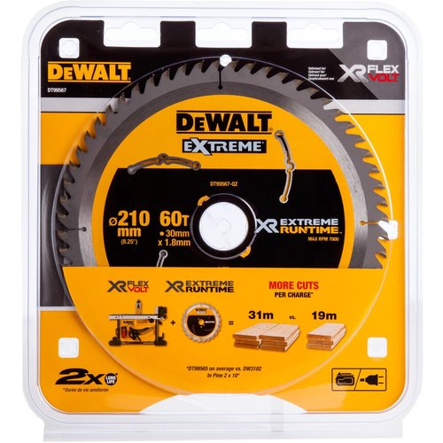 להב מסור עגול לעץ DEWALT DT99567 EXTREME Runtime - קוטר 210 מ