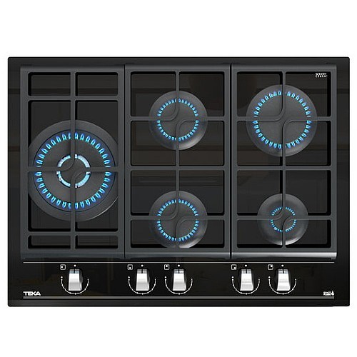 כיריים גז זכוכית שחורה 5 מבערים 75 ס