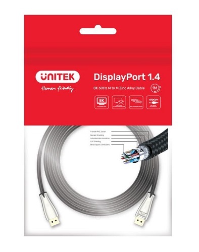 כבל UNITEK 8K DisplayPort 1.4 Zinc-alloy Cable C1609BNI
