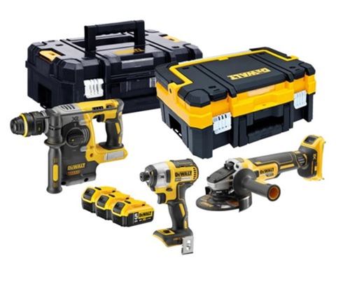 סט כלים נטענים DEWALT DCK305P3T 18V XR - פטישון DCH273, מברגת אימפקט DCF887 ומשחזת DCG405 עם 3 סוללות 5 אמפר