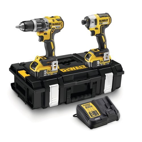 סט כלים נטענים DEWALT DCK266P2 18V XR - מקדחה רוטטת DCD796 ומברגת אימפקט DCF887 עם 2 סוללות 5 אמפר ומטען