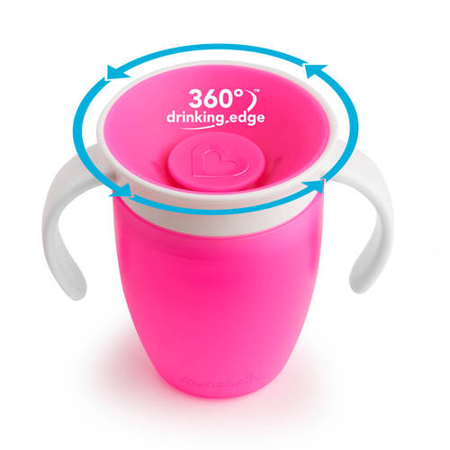   כוס הפלא 360° - עם ידיות אחיזה ורוד בנפח 207 מ