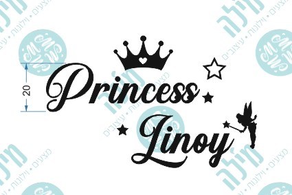 עיצובים לקיר - שם לילדה + princess +פיה לבבות וכתר - עשוי אלוקבונד אלומיניום 