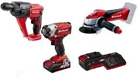 סט 3 כלים 18V מברגת אימפקט פטישון ומשחזת מבית EINHELL