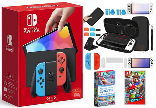  נינטנדו סוויץ OLED + ערכת 12 אביזרים + משחק מריו לבחירה  + משחק ספורט 