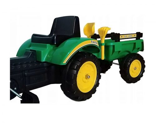 טרקטור פדלים לילדים עם עגלה מתחברת ו 2 כלי חפירה - ירוק