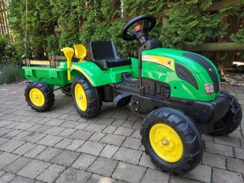 טרקטור פדלים לילדים עם עגלה מתחברת ו 2 כלי חפירה - ירוק