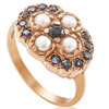 טבעת וינטג' ספירים ופנינים מזהב 14K