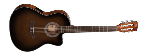 גיטרה קלאסית מוגברת CORT JADE E Nylon Dark Brown Burst cutaway