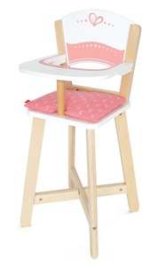 כסא אוכל מעץ לבובה עם כרית