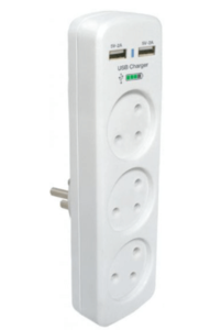 רב שקע 3 יציאות עם 2 חיבורי USB