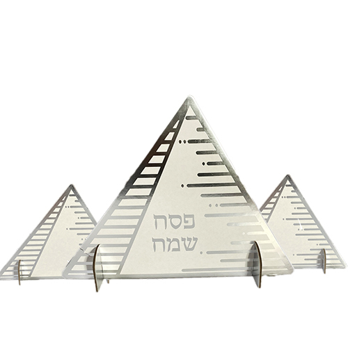 מרכז שולחן פרמידה כסף - 3 יחידות