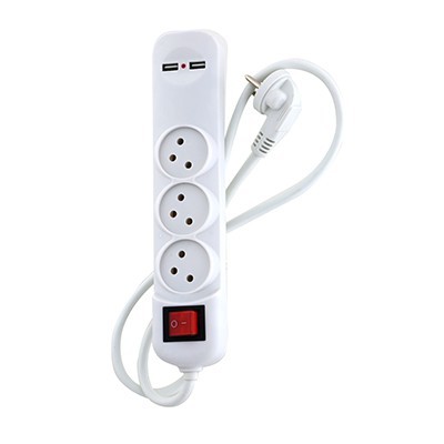 רב שקע 3 + מפסק מואר כולל 2 שקעי USB 2.1A