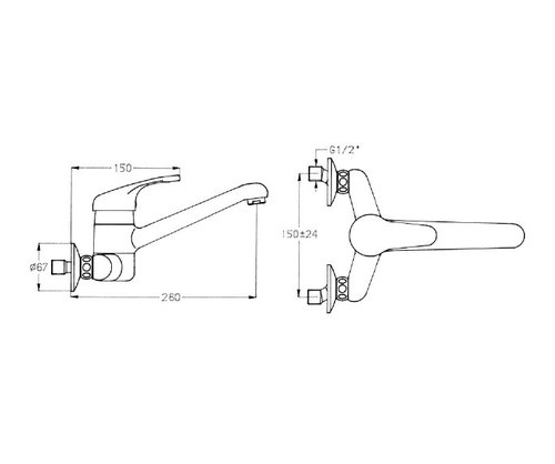 ברז מטבח מהקיר פיה עליונה ארוכה מסתובבת אוורסט 302815 כרום חמת