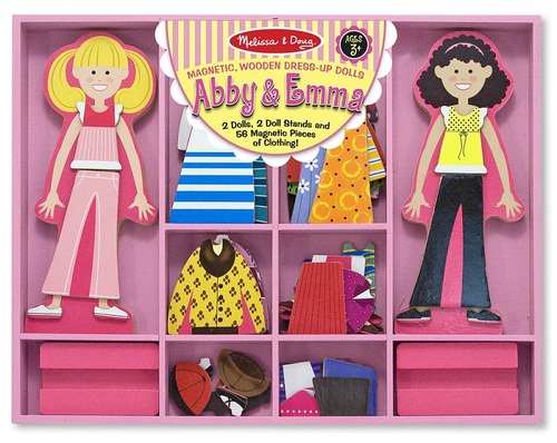 סט הלבשה מגנטי מעץ 2 בובות ו 56 חלקי לבוש - Abby & Emma