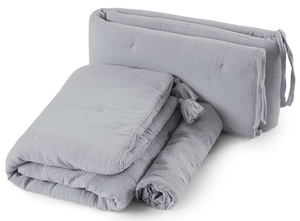 סט מצעים מעוצב 3 חלקים לעריסת תינוק 100% כותנה טטרא Crown Collection - כחול אפרפר