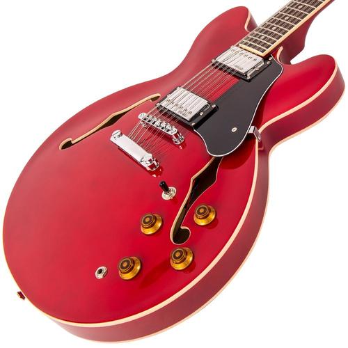 זוית נוספת Vintage VSA500 ReIssued Semi Acoustic Guitar ~ Cherry Red