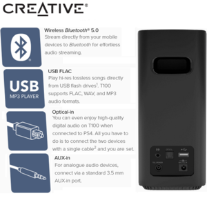 זוג רמקולים סטריאו שולחניים Creative T100 2.0 Desktop Hi-Fi with Bluetooth