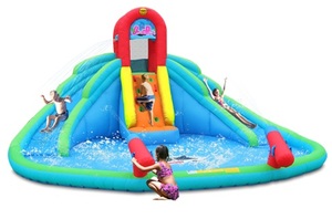 מתקן שעשועים מתנפח - פארק מים עם מגלשה כפולה, קיר טיפוס ו 2 תותחי מים 9135