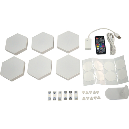 6 אריחי תאורת RGB כולל טאצ' ושלט אלחוטי Dragon Haxon LED RF STDRA-LHEX-TO