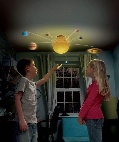 מערכת שמש חשמלית גדולה, מאירה, נתלית מהתקרה עם שלט רחוק