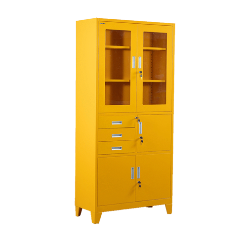 ארון מתכת עם דלתות זכוכית דגם ונציה צהוב