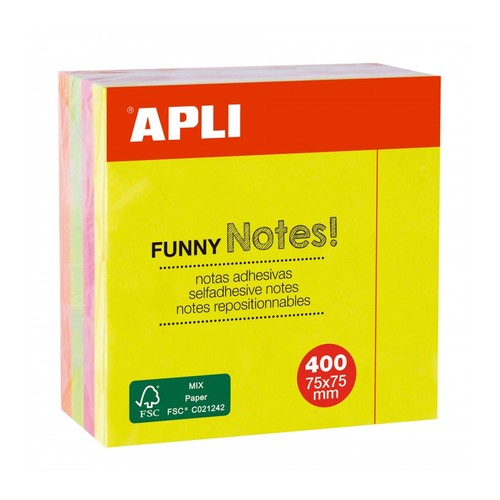 פתקיות ממו דביקות בצבעים זוהרים 75X75 APLI