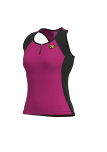 גופיית רכיבה נשים COLOR-BLOCK TOP שחור-סגול אלסטית טכנית ומנדפת
