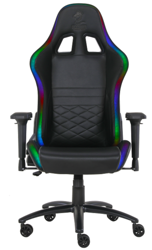 Dragon SPACE Plus RGB – מבט קדמי מלא, פסי RGB בצידי הכיסא