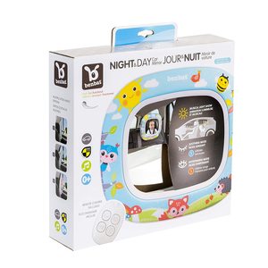 מראת תינוק בטיחותית לרכב יום ולילה עם שלט רחוק, מנגינות מרגיעות ותאורת לילה - תכלת