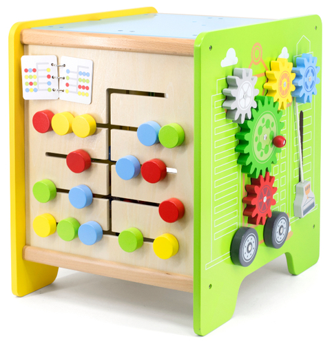 קוביית פעילות ענקית מעץ עם מבוך חרוזים, התאם צורה וכבאית