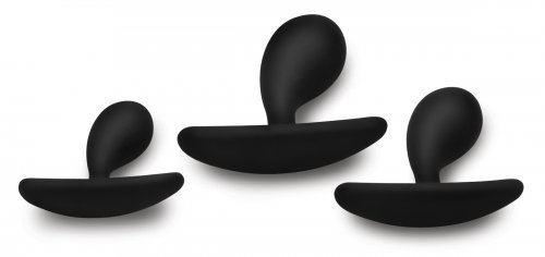 סט פלאגים להרחבה אנאלית מסיליקון  XR Brands - Dark Droplets 3 Piece Curved Silicone Anal Trainer Set