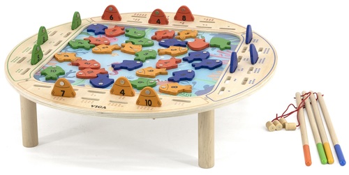 שולחן דגים מגנטי מעץ עם 4 חכות ו 40 דגים צבעוניים