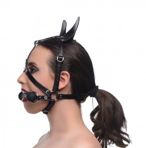 מסכת פוני עם מחסום פה גאג עצם XR Brands- Dark Horse Pony Head Harness with Silicone 